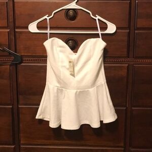 Arden B White Strapless Animal Textured Peplum Top